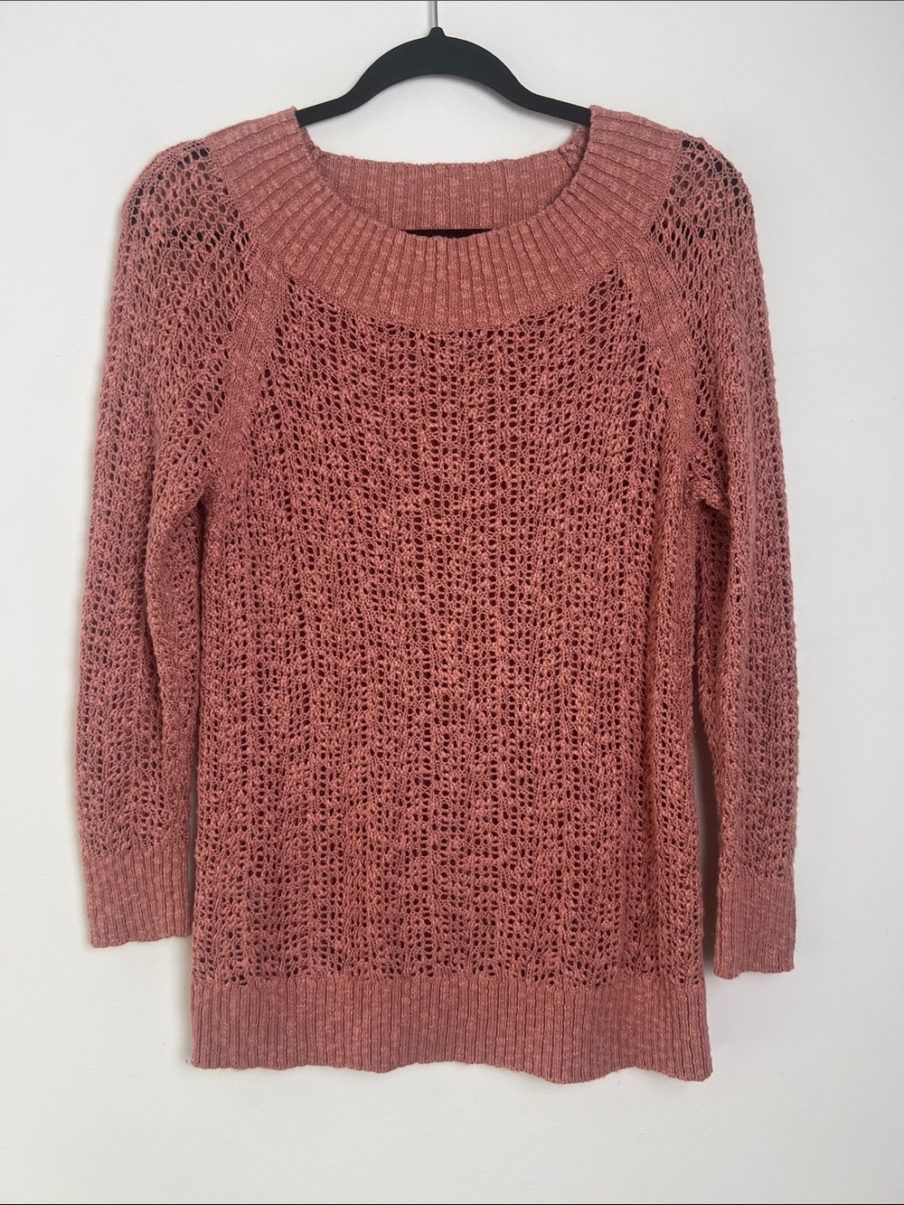 LOFT Small Dusty Rose Cotton Blend Open-Knit Crewneck Sweater Coastal Beach